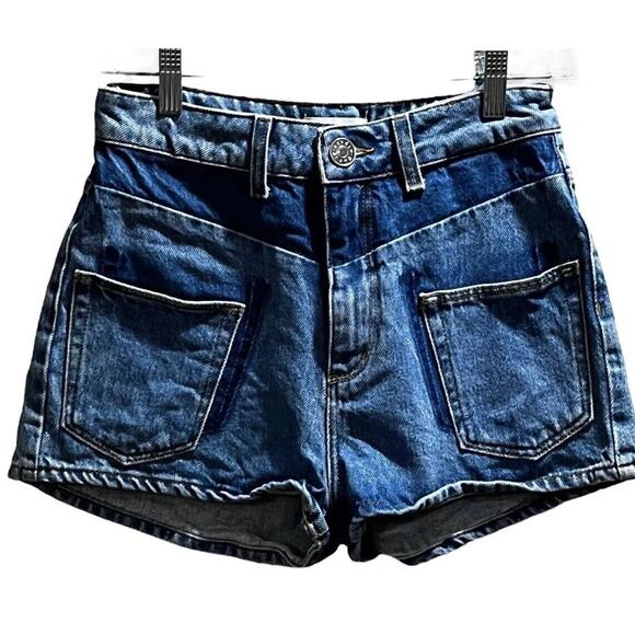 Sandro Paris Designer Two-Toned Denim Shorts Visible Front Pockets Sz 38/US SM - Picture 1 of 12